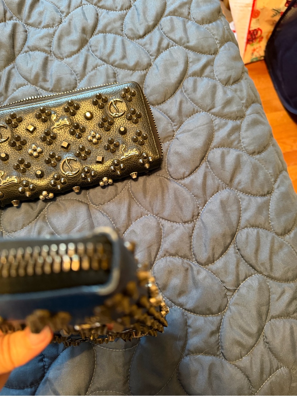Christian Louboutin Embellished Zip-Around Wallets in Black and Blue - Picture 5 of 16